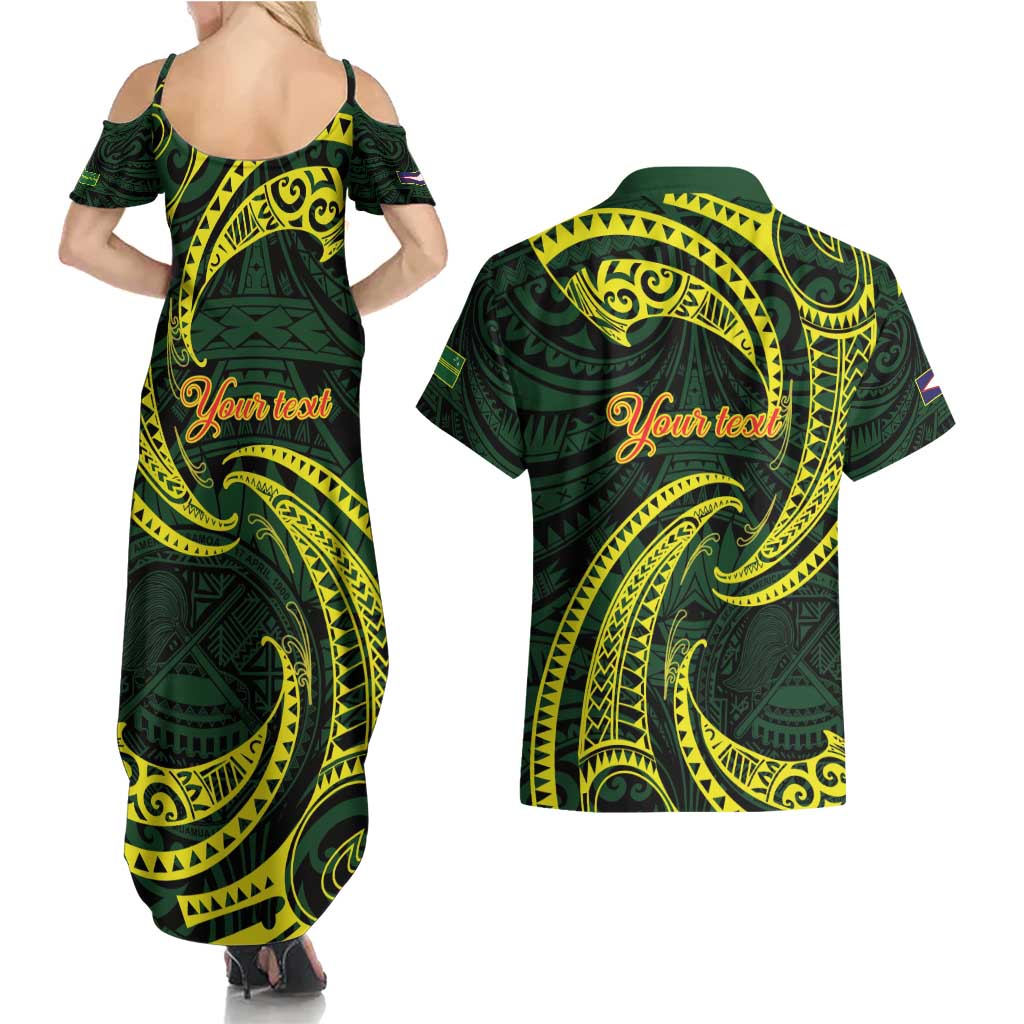 American Samoa Manua Cession Day Personalized Couples Matching Summer Maxi Dress and Hawaiian Shirt Polynesian Wave Style