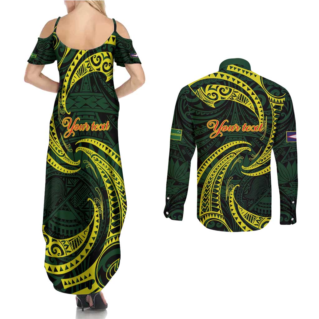 American Samoa Manua Cession Day Personalized Couples Matching Summer Maxi Dress and Long Sleeve Button Shirt Polynesian Wave Style