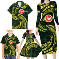 American Samoa Manua Cession Day Personalized Family Matching Long Sleeve Bodycon Dress and Hawaiian Shirt Polynesian Wave Style