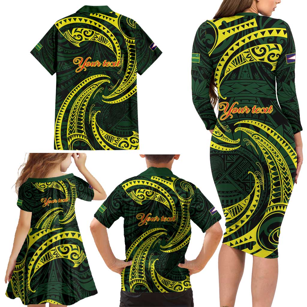 American Samoa Manua Cession Day Personalized Family Matching Long Sleeve Bodycon Dress and Hawaiian Shirt Polynesian Wave Style