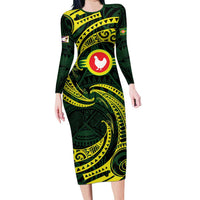 American Samoa Manua Cession Day Personalized Family Matching Long Sleeve Bodycon Dress and Hawaiian Shirt Polynesian Wave Style