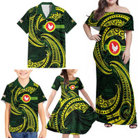 American Samoa Manua Cession Day Personalized Family Matching Off Shoulder Maxi Dress and Hawaiian Shirt Polynesian Wave Style