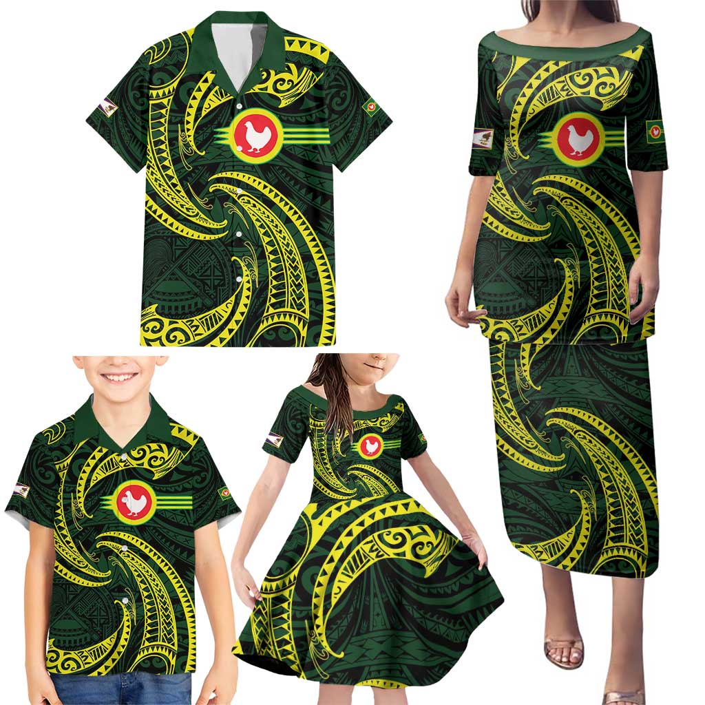American Samoa Manua Cession Day Personalized Family Matching Puletasi and Hawaiian Shirt Polynesian Wave Style