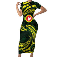 American Samoa Manua Cession Day Personalized Family Matching Short Sleeve Bodycon Dress and Hawaiian Shirt Polynesian Wave Style