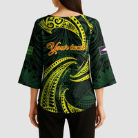 American Samoa Manua Cession Day Personalized Kimono Sleeve Blouse Polynesian Wave Style - Polynesian Pride
