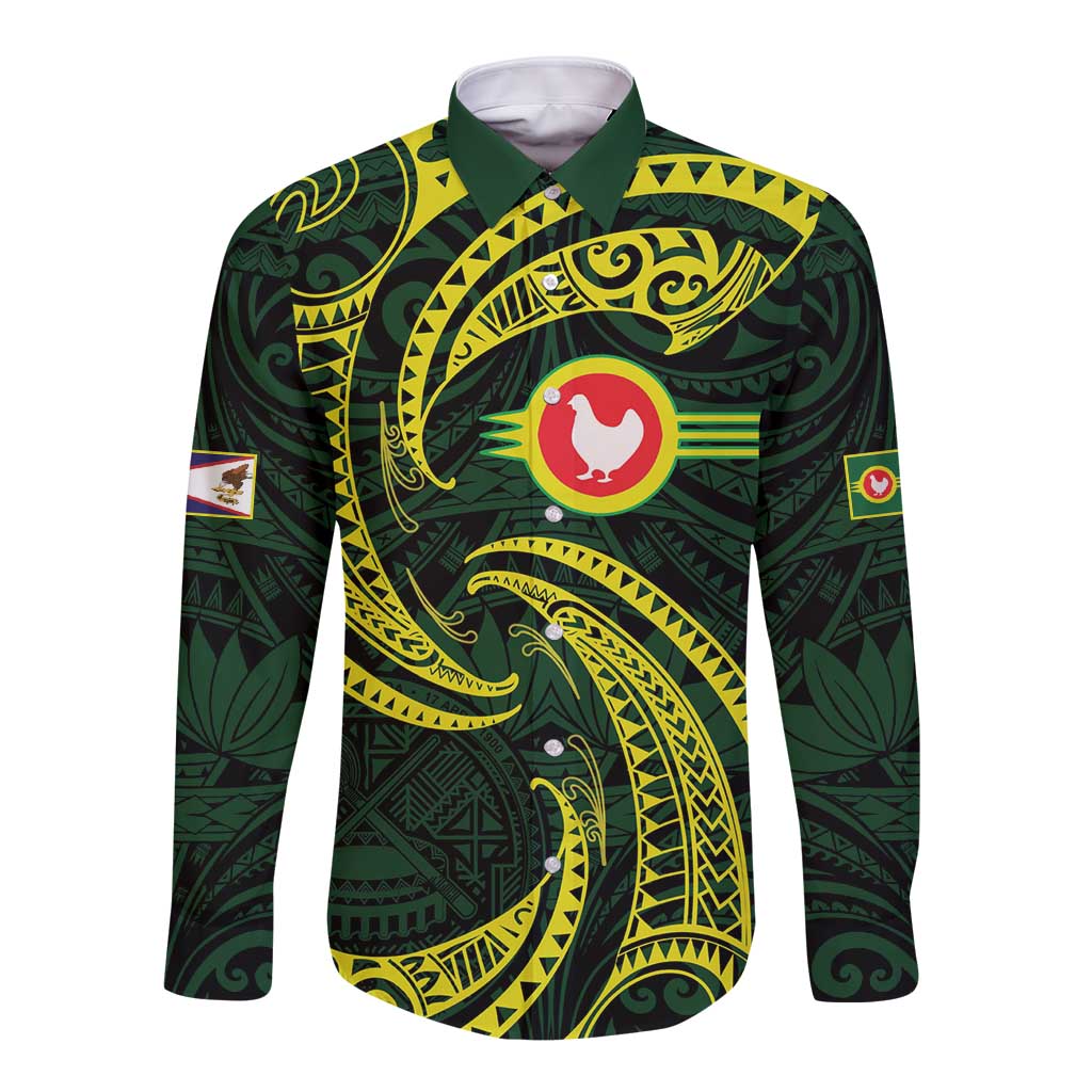 American Samoa Manua Cession Day Personalized Long Sleeve Button Shirt Polynesian Wave Style
