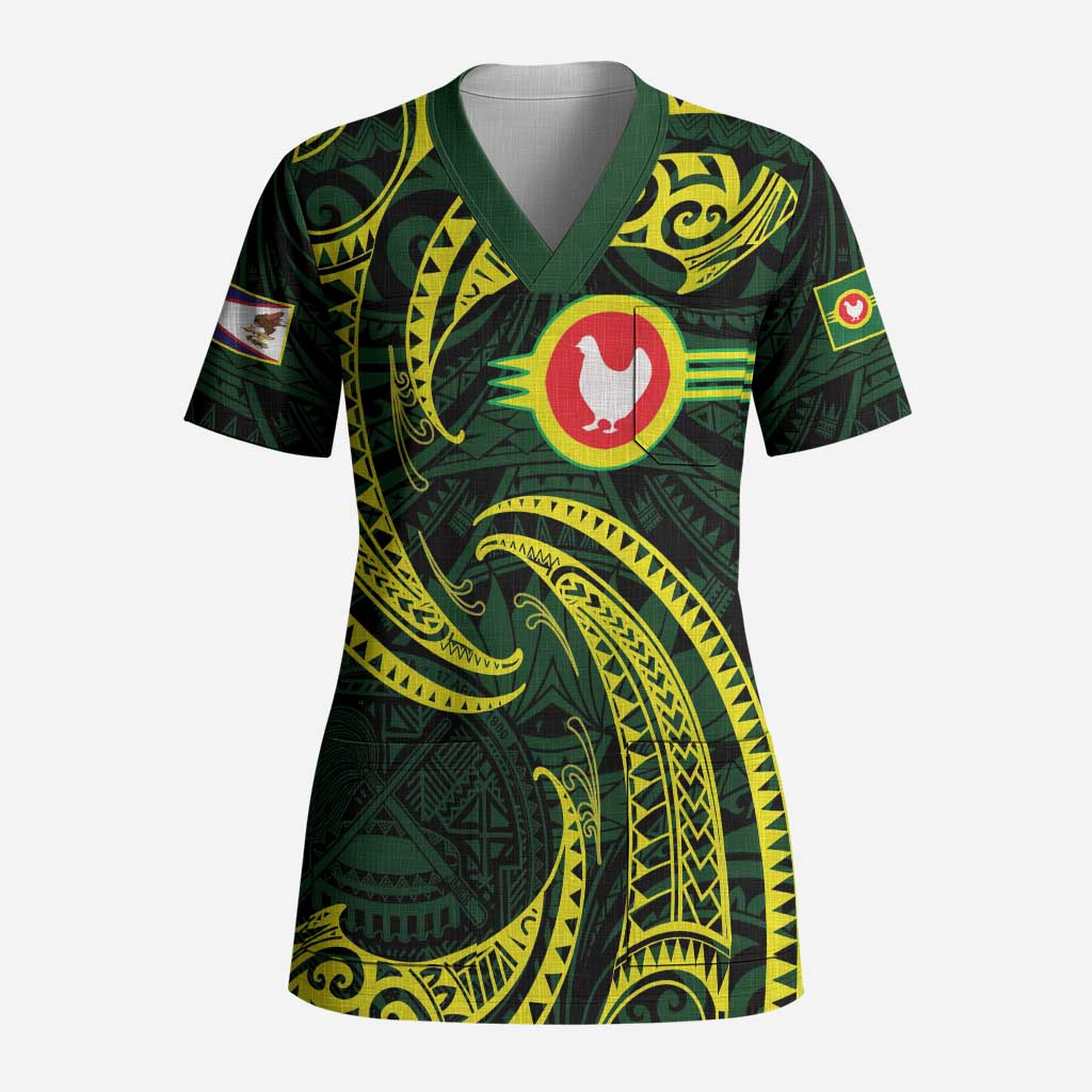 American Samoa Manua Cession Day Personalized Scrub Top Polynesian Wave Style - Polynesian Pride