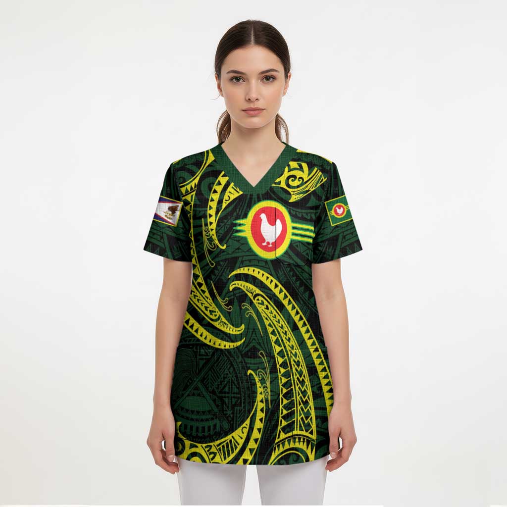 American Samoa Manua Cession Day Personalized Scrub Top Polynesian Wave Style - Polynesian Pride