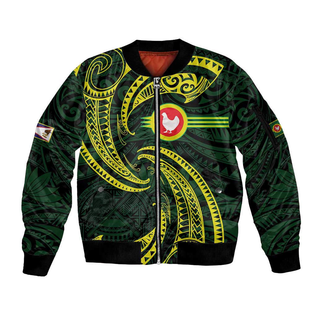 American Samoa Manua Cession Day Personalized Sleeve Zip Bomber Jacket Polynesian Wave Style