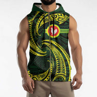 American Samoa Manua Cession Day Personalized Sleeveless Zip Hoodie Polynesian Wave Style - Polynesian Pride