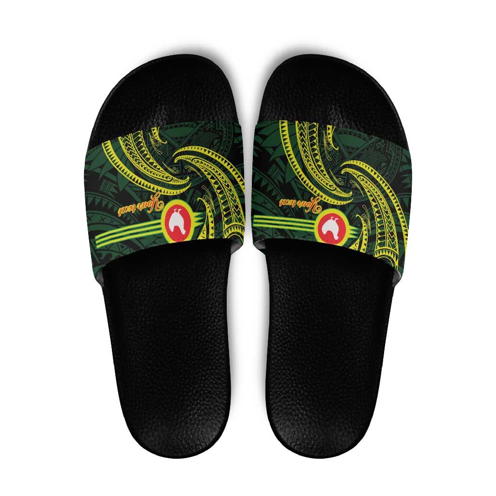 American Samoa Manua Cession Day Personalized Slide Sandals Polynesian Wave Style LT9 Green - Polynesian Pride