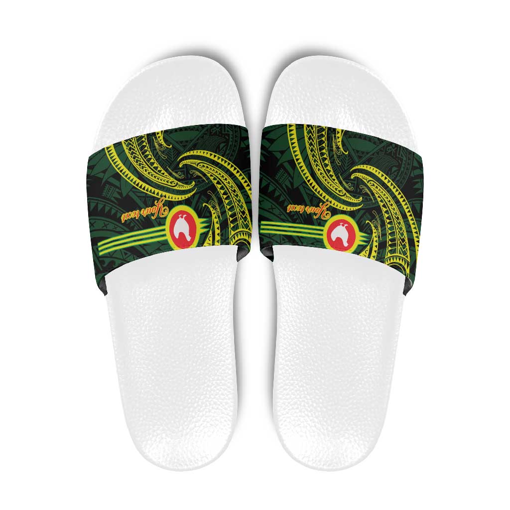 American Samoa Manua Cession Day Personalized Slide Sandals Polynesian Wave Style LT9 Green - Polynesian Pride