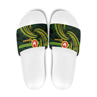 American Samoa Manua Cession Day Personalized Slide Sandals Polynesian Wave Style LT9 Green - Polynesian Pride