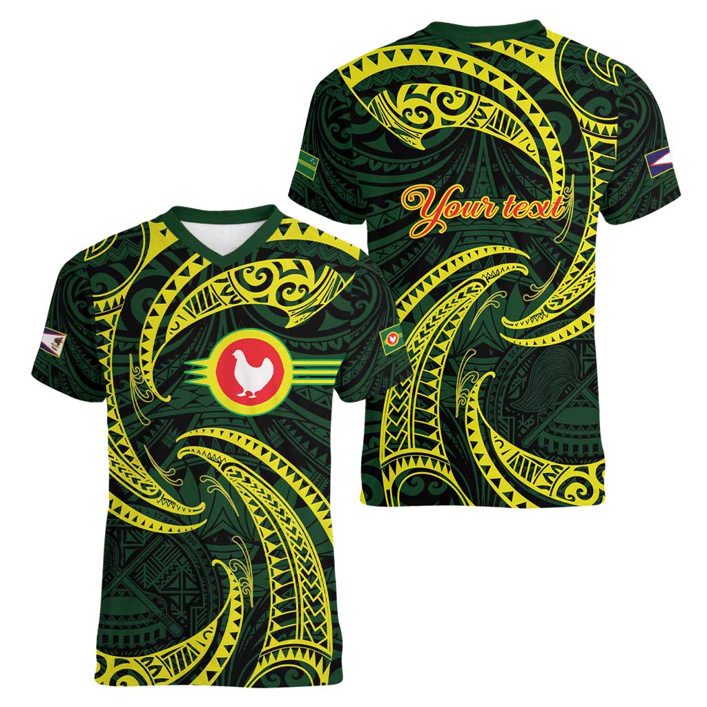 American Samoa Manua Cession Day Personalized Women V-Neck T-Shirt Polynesian Wave Style