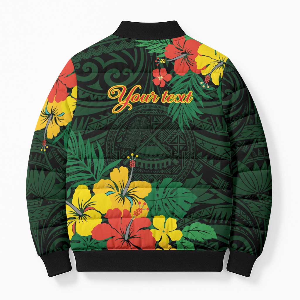 American Samoa Manu'atele Personalized Bomber Puffer Jacket Manua Island Hibiscus Flowers - Polynesian Pride