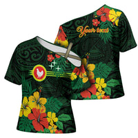 American Samoa Manu'atele Personalized Cross Shoulder Shirt Manua Island Hibiscus Flowers - Polynesian Pride
