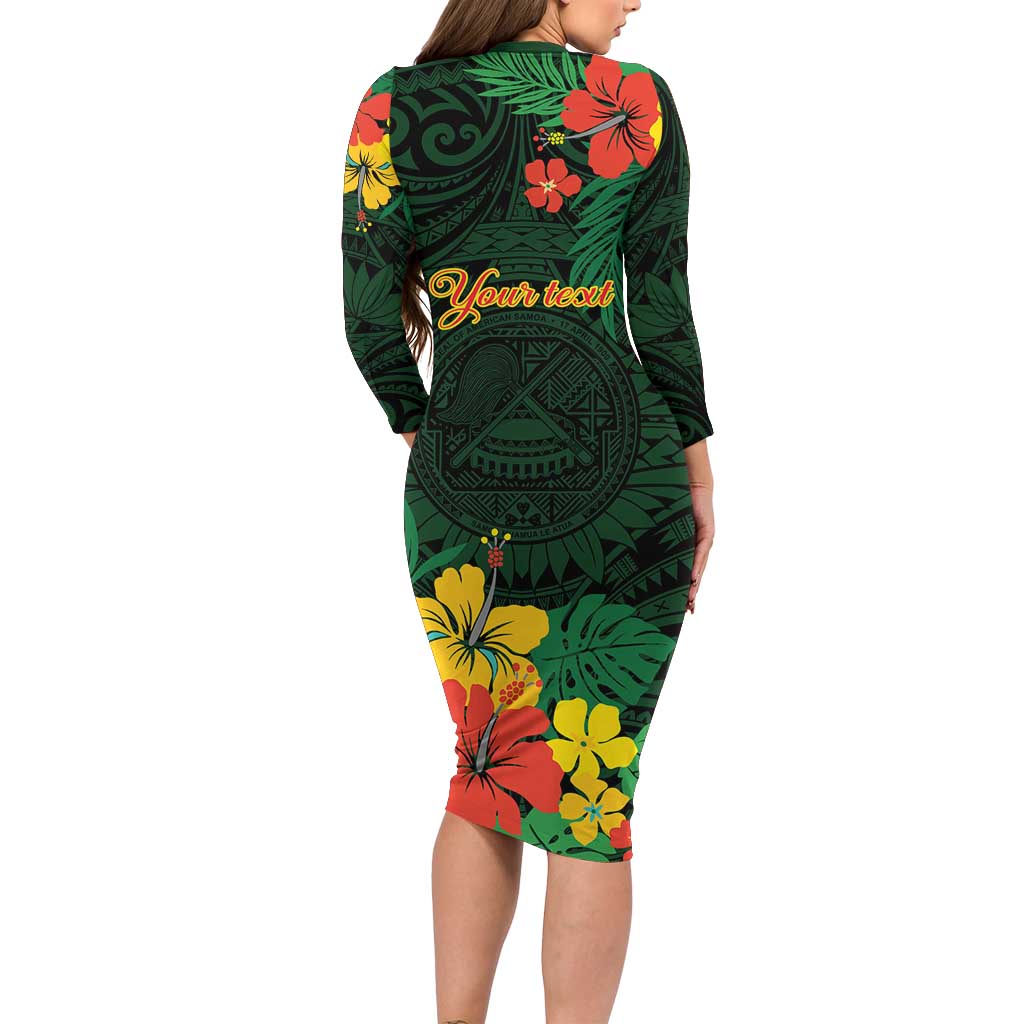 American Samoa Manu'atele Personalized Family Matching Long Sleeve Bodycon Dress and Hawaiian Shirt Manua Island Hibiscus Flowers