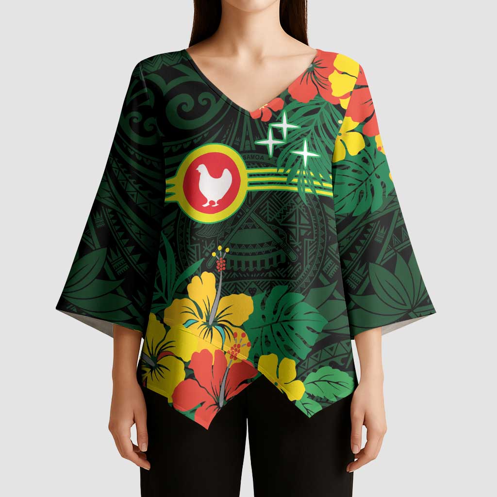 American Samoa Manu'atele Personalized Kimono Sleeve Blouse Manua Island Hibiscus Flowers - Polynesian Pride