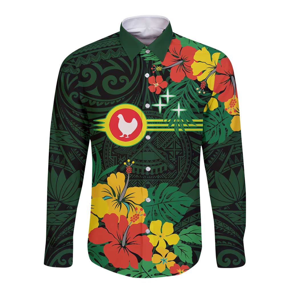 American Samoa Manu'atele Personalized Long Sleeve Button Shirt Manua Island Hibiscus Flowers