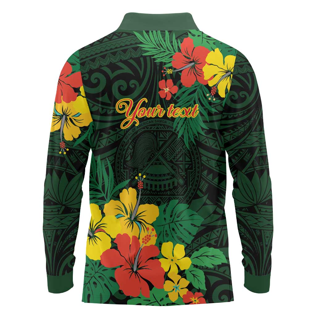 American Samoa Manu'atele Personalized Long Sleeve Polo Shirt Manua Island Hibiscus Flowers