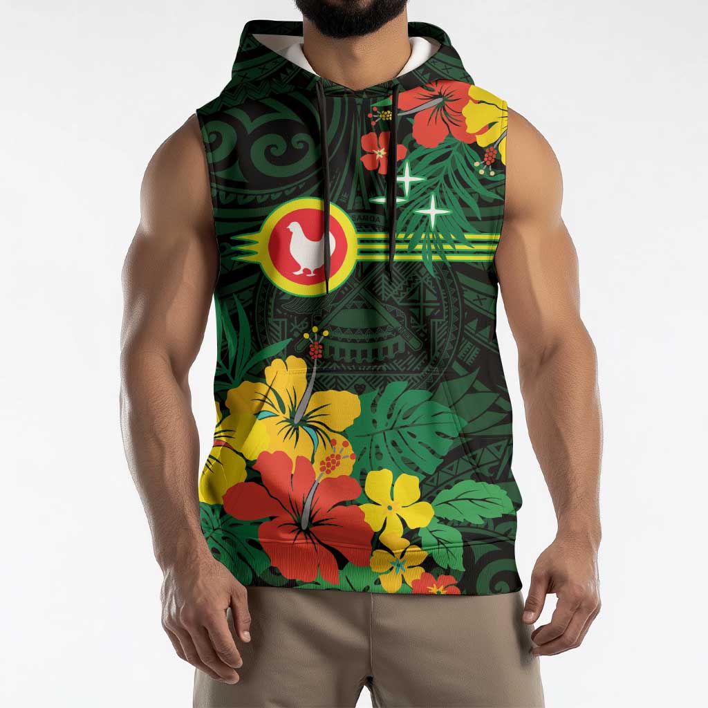 American Samoa Manu'atele Personalized Sleeveless Hoodie Manua Island Hibiscus Flowers - Polynesian Pride