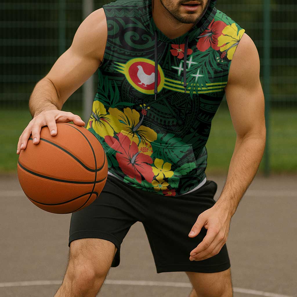 American Samoa Manu'atele Personalized Sleeveless Hoodie Manua Island Hibiscus Flowers - Polynesian Pride