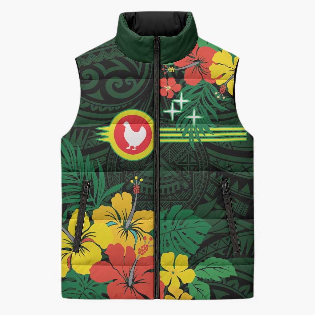 American Samoa Manu'atele Personalized Sleeveless Puffer Jacket Manua Island Hibiscus Flowers - Polynesian Pride