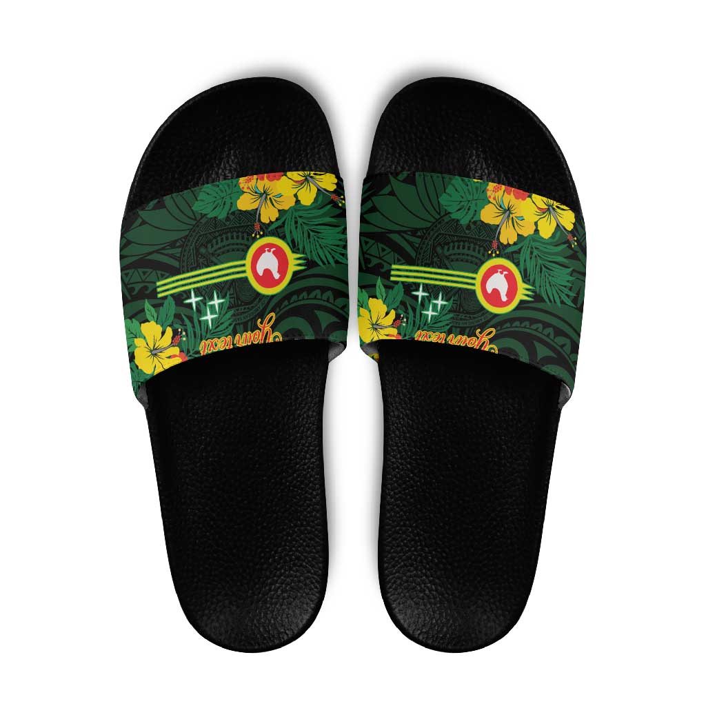 American Samoa Manu'atele Personalized Slide Sandals Manua Island Hibiscus Flowers LT9 Green - Polynesian Pride