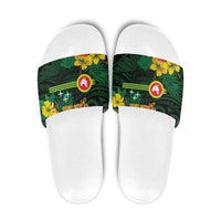 American Samoa Manu'atele Personalized Slide Sandals Manua Island Hibiscus Flowers LT9 Green - Polynesian Pride
