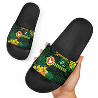 American Samoa Manu'atele Personalized Slide Sandals Manua Island Hibiscus Flowers LT9 - Polynesian Pride