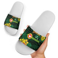 American Samoa Manu'atele Personalized Slide Sandals Manua Island Hibiscus Flowers LT9 - Polynesian Pride