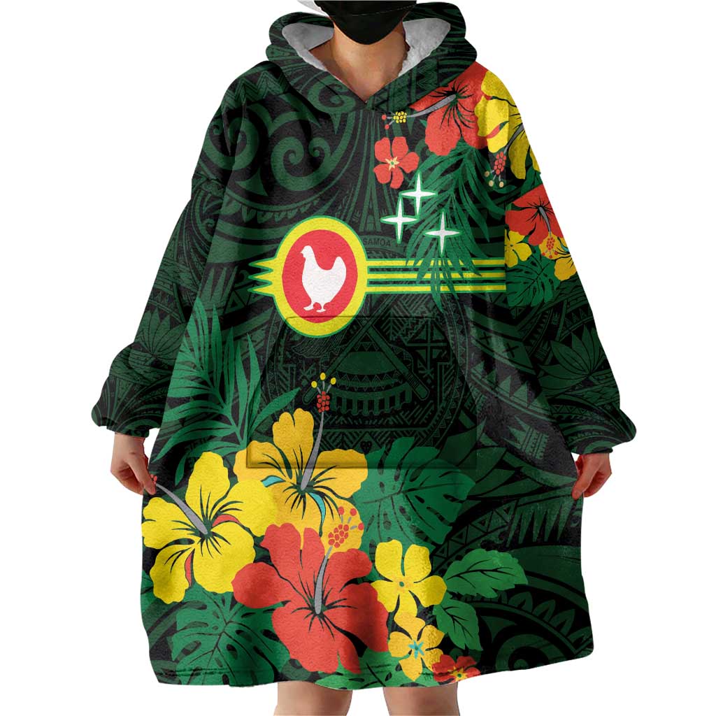 American Samoa Manu'atele Personalized Wearable Blanket Hoodie Manua Island Hibiscus Flowers