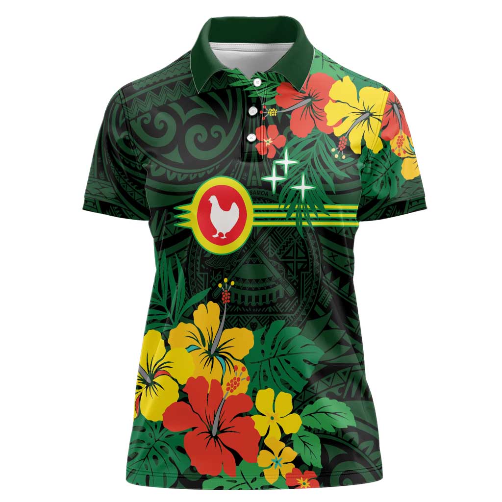 American Samoa Manu'atele Personalized Women Polo Shirt Manua Island Hibiscus Flowers