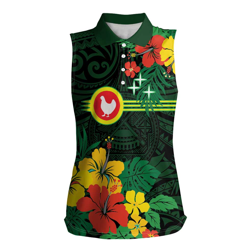 American Samoa Manu'atele Personalized Women Sleeveless Polo Shirt Manua Island Hibiscus Flowers