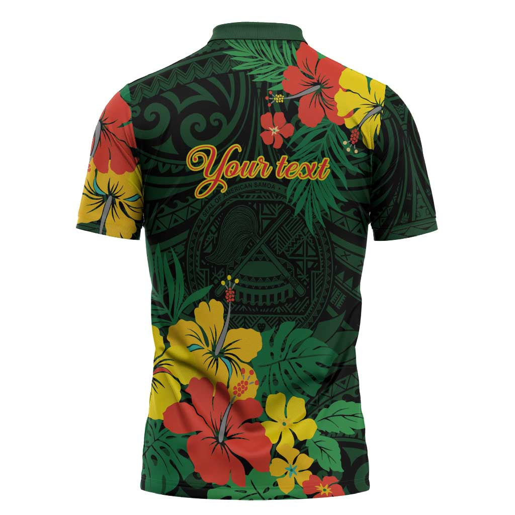 American Samoa Manu'atele Personalized Zipper Polo Shirt Manua Island Hibiscus Flowers LT9 - Polynesian Pride