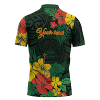 American Samoa Manu'atele Personalized Zipper Polo Shirt Manua Island Hibiscus Flowers LT9 - Polynesian Pride