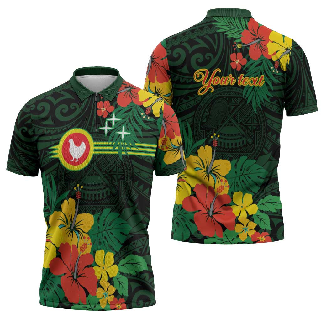 American Samoa Manu'atele Personalized Zipper Polo Shirt Manua Island Hibiscus Flowers LT9 - Polynesian Pride