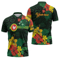 American Samoa Manu'atele Personalized Zipper Polo Shirt Manua Island Hibiscus Flowers LT9 - Polynesian Pride