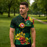 American Samoa Manu'atele Personalized Zipper Polo Shirt Manua Island Hibiscus Flowers LT9 - Polynesian Pride