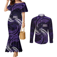 Manua Segaula American Samoa High School Personalized Couples Matching Mermaid Dress and Long Sleeve Button Shirt Polynesian Wave Style