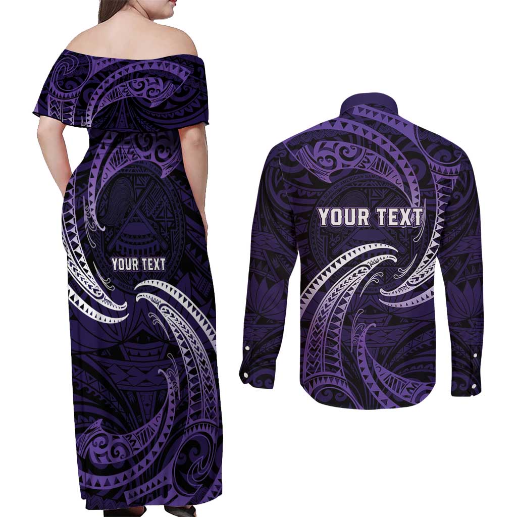 Manua Segaula American Samoa High School Personalized Couples Matching Off Shoulder Maxi Dress and Long Sleeve Button Shirt Polynesian Wave Style