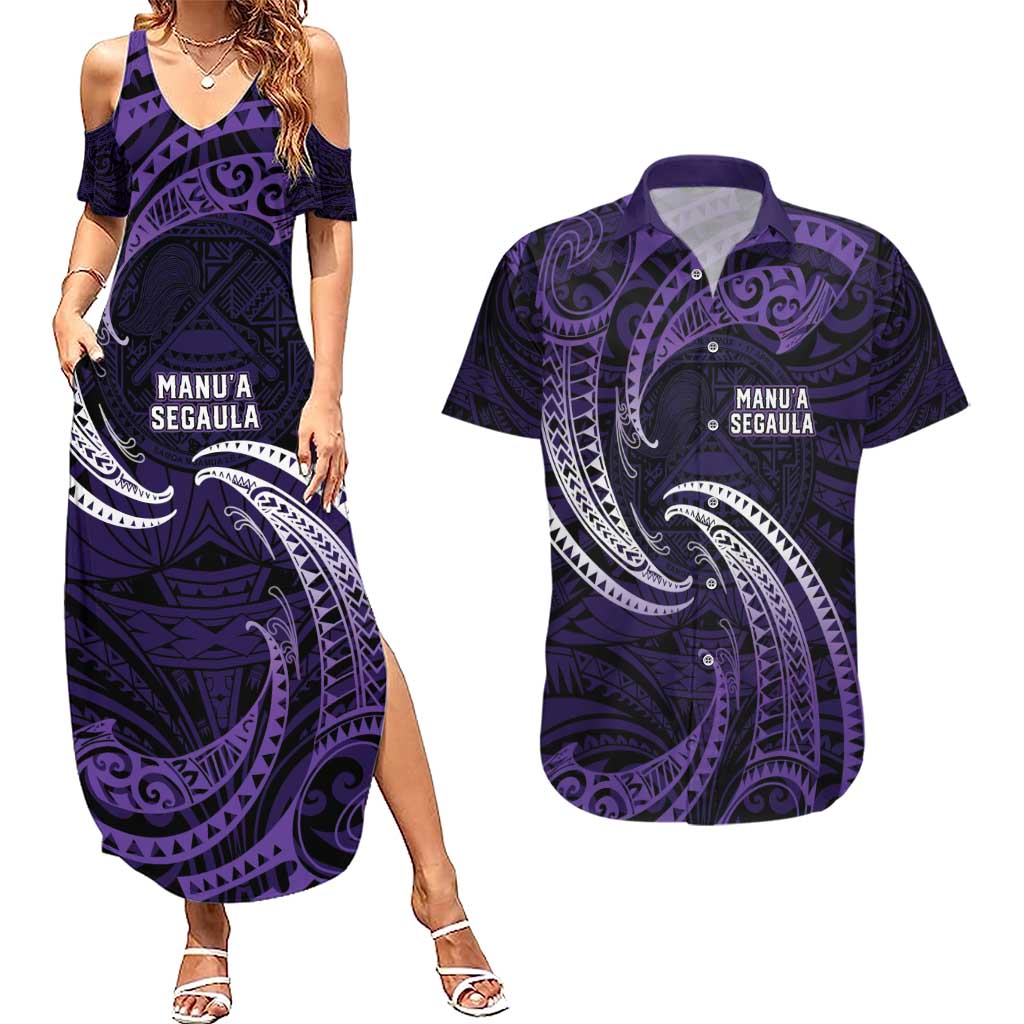 Manua Segaula American Samoa High School Personalized Couples Matching Summer Maxi Dress and Hawaiian Shirt Polynesian Wave Style