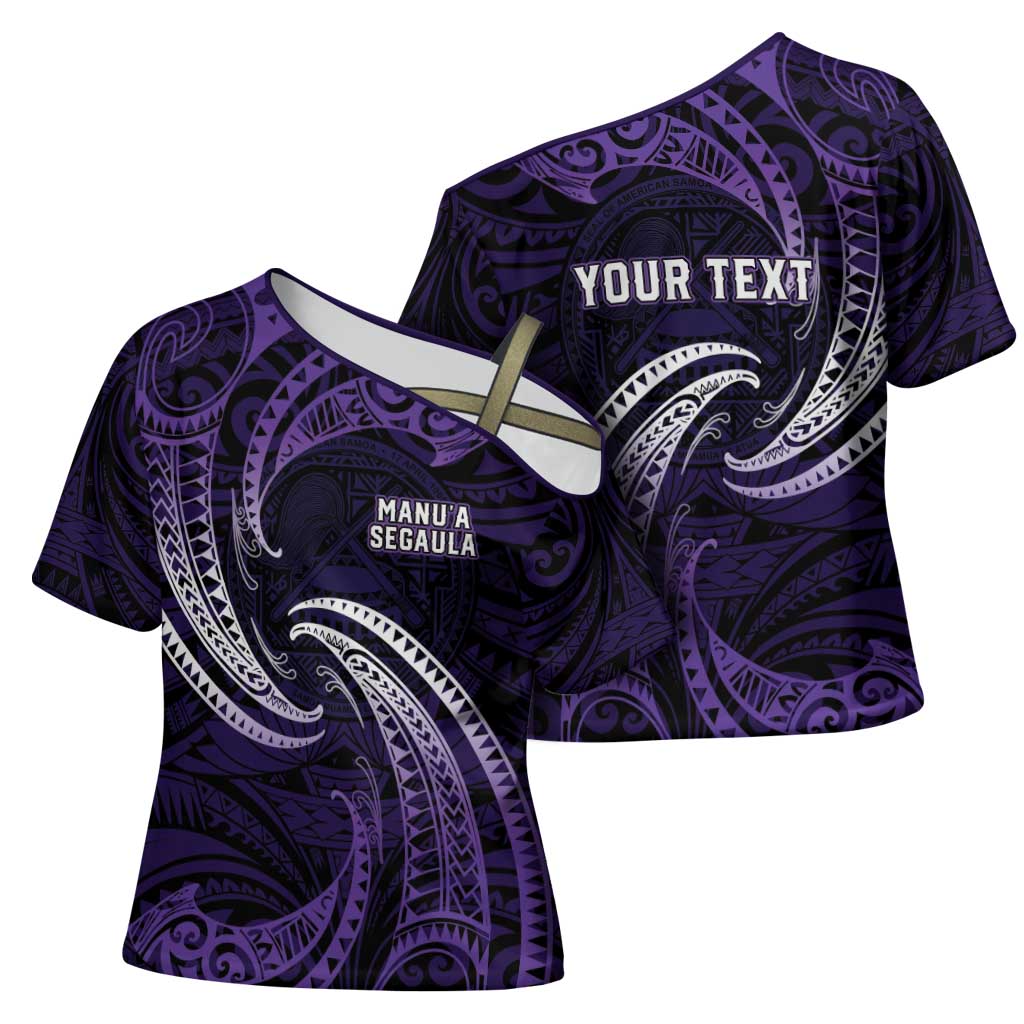 Manua Segaula American Samoa High School Personalized Cross Shoulder Shirt Polynesian Wave Style - Polynesian Pride