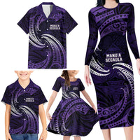 Manua Segaula American Samoa High School Personalized Family Matching Long Sleeve Bodycon Dress and Hawaiian Shirt Polynesian Wave Style