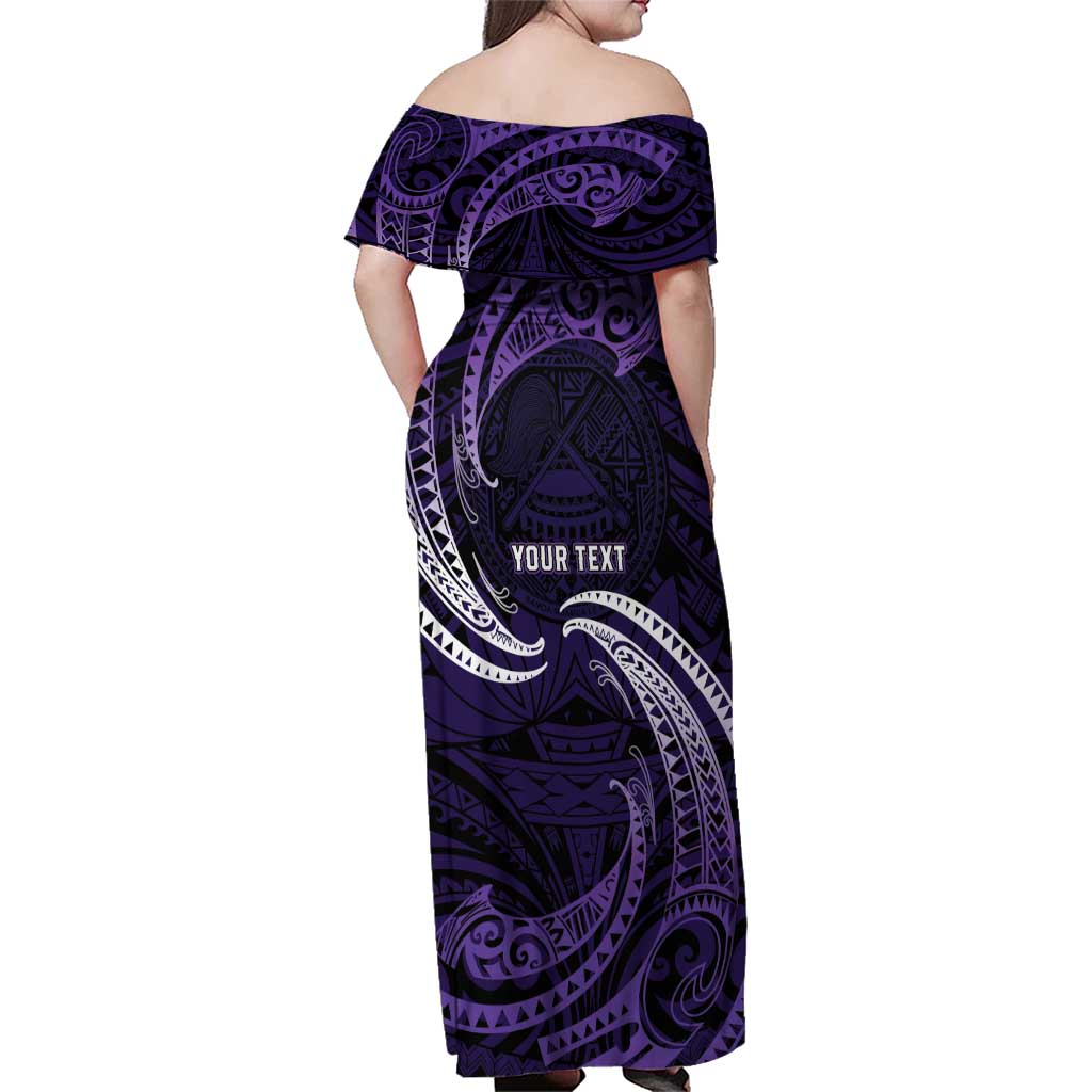 Manua Segaula American Samoa High School Personalized Family Matching Off Shoulder Maxi Dress and Hawaiian Shirt Polynesian Wave Style