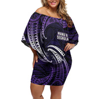 Manua Segaula American Samoa High School Personalized Family Matching Off Shoulder Short Dress and Hawaiian Shirt Polynesian Wave Style