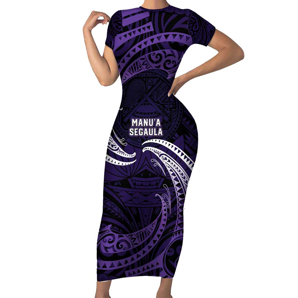 Manua Segaula American Samoa High School Personalized Family Matching Short Sleeve Bodycon Dress and Hawaiian Shirt Polynesian Wave Style