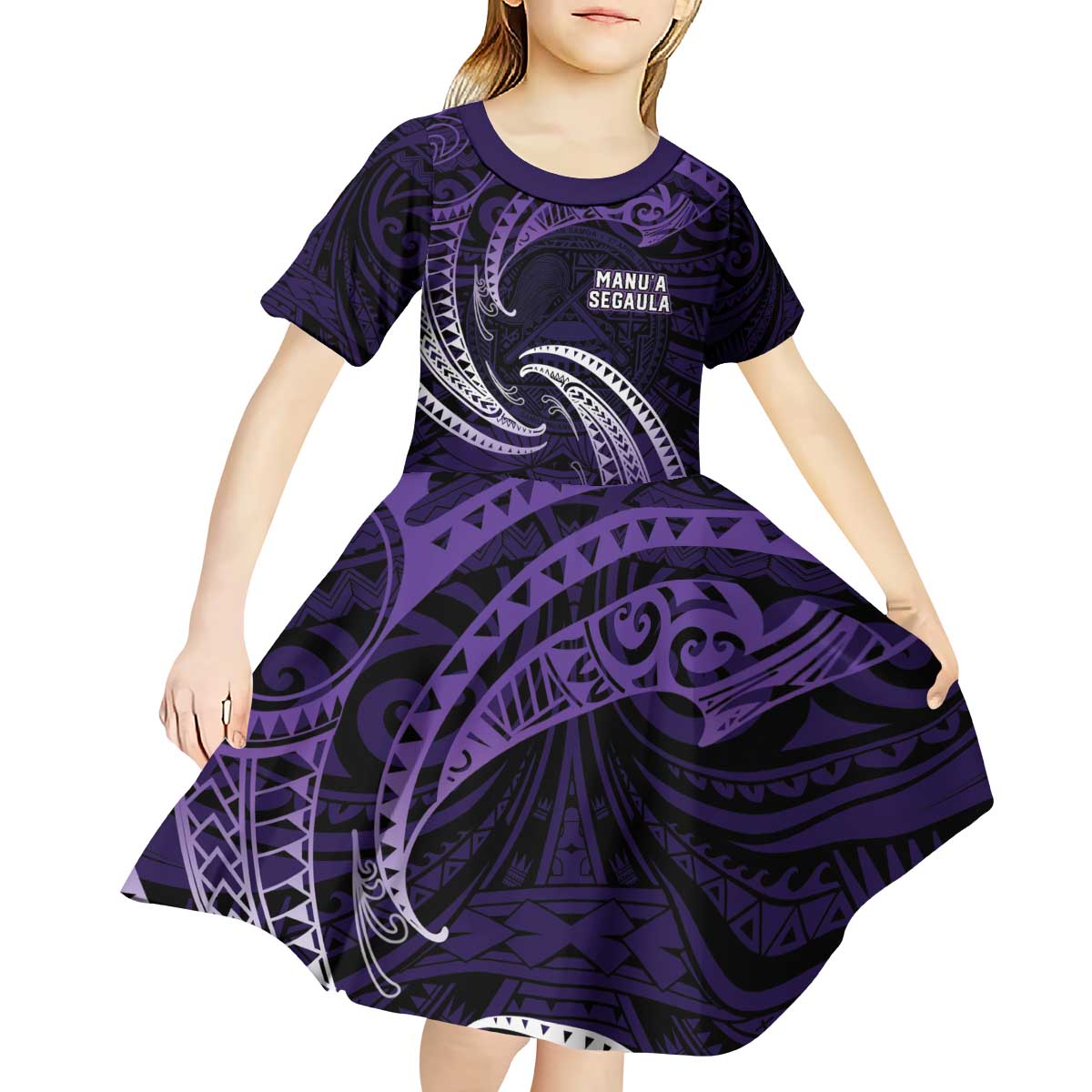 Manua Segaula American Samoa High School Personalized Kid Short Sleeve Dress Polynesian Wave Style