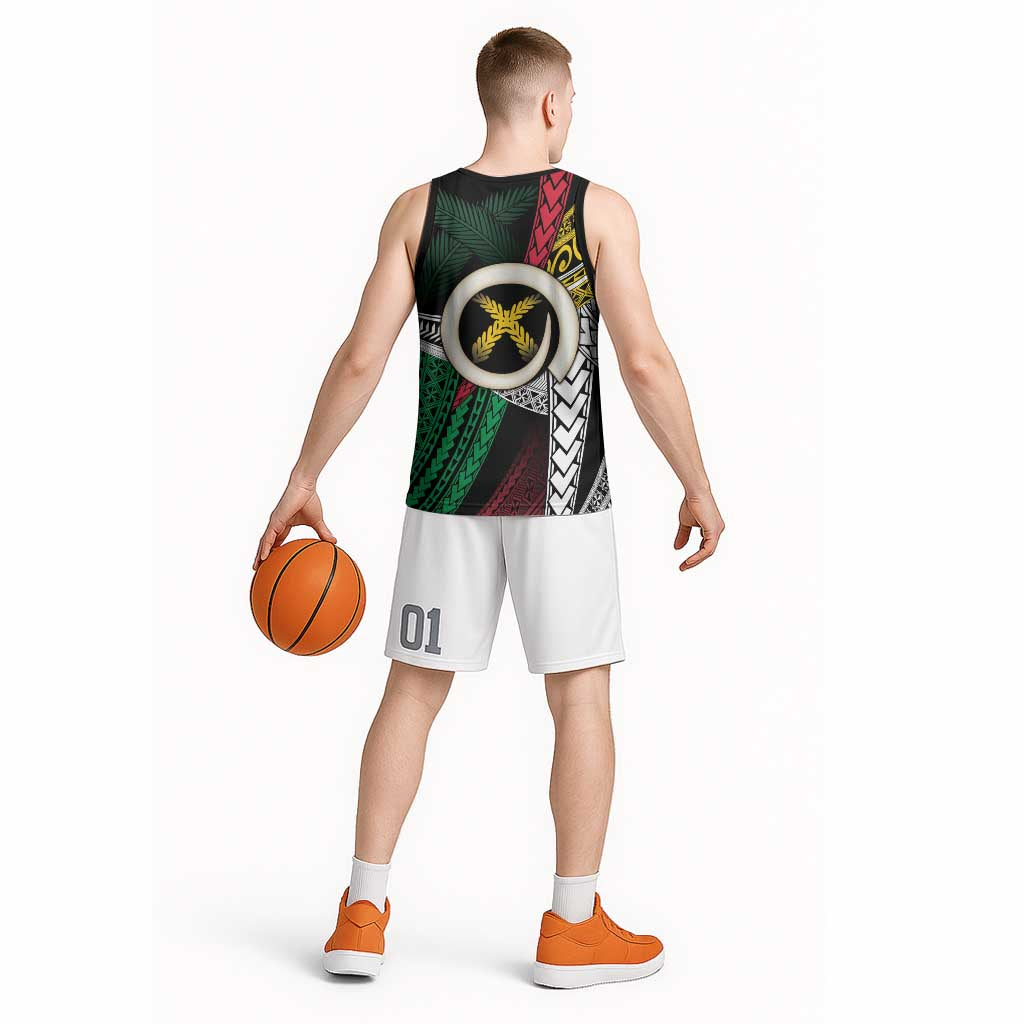 Ni-Van Vanuatu 45th Yumi Yumi Yumi Basketball Jersey Vanuatuan Boar Tusk Polynesian Pattern - Polynesian Pride