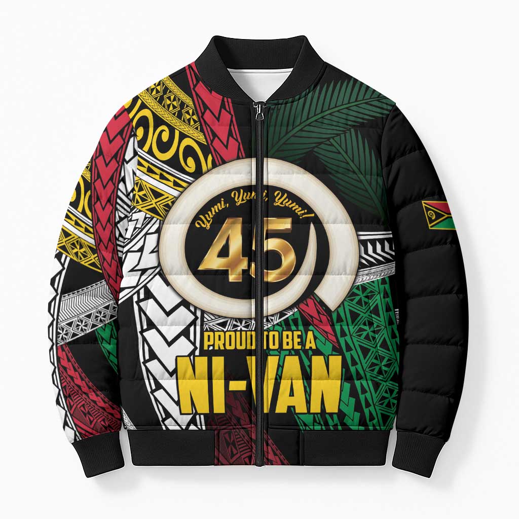 Ni-Van Vanuatu 45th Yumi Yumi Yumi Bomber Puffer Jacket Vanuatuan Boar Tusk Polynesian Pattern - Polynesian Pride
